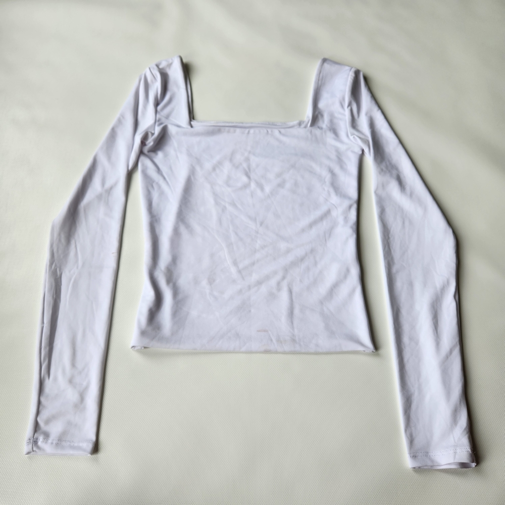 SWS Contour Womens White Square Line Longsleeve Top Shirt